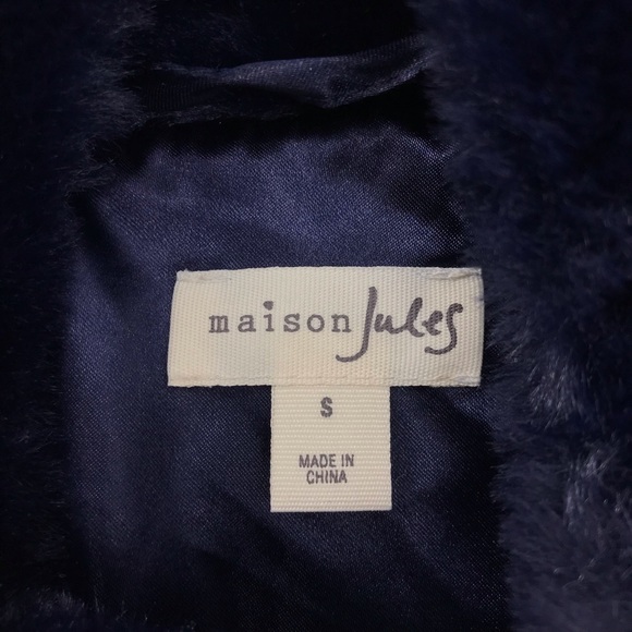 Maison Jules Navy Blue Reversible Faux Fur Long Sleeve Jacket Coat - Picture 12 of 16